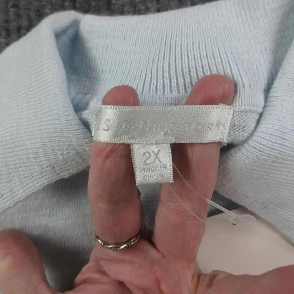 DESIGNHISTORY Sweater Womens 2X Blue Pullover Collared Puff Sleeve NWT